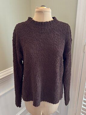 Bobeau Chocolate Brown Popcorn Oversized Mockneck Sweater
